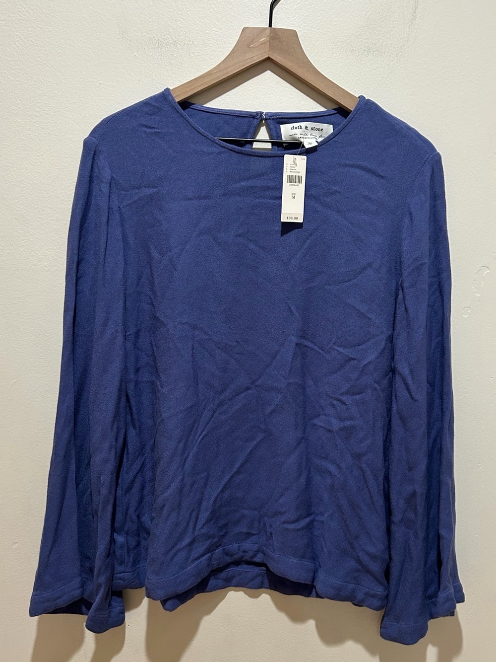 NWT Cloth & Stone by Anthropologie Long Bell Sleeve Blue Blouse Shirt - Medium